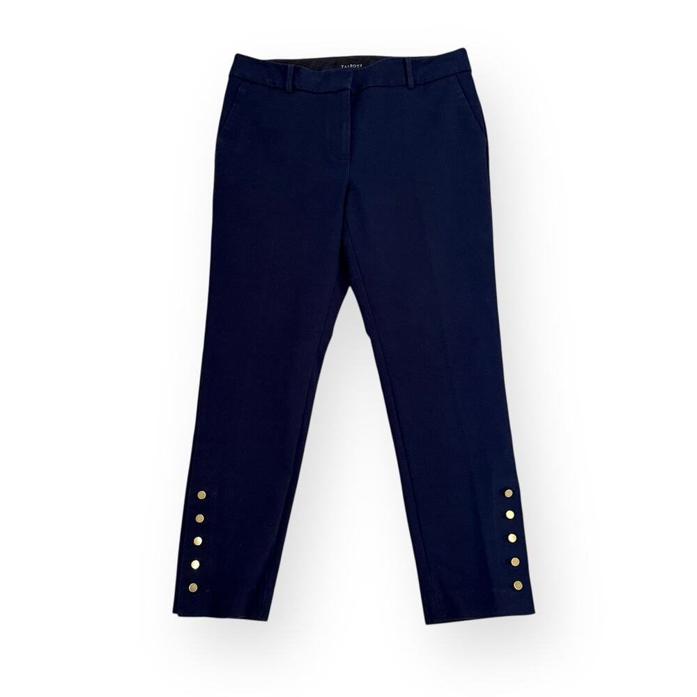 Talbots Hampshire Ankle Pants Size 6P Petite Navy Blue with Gold Button Detail